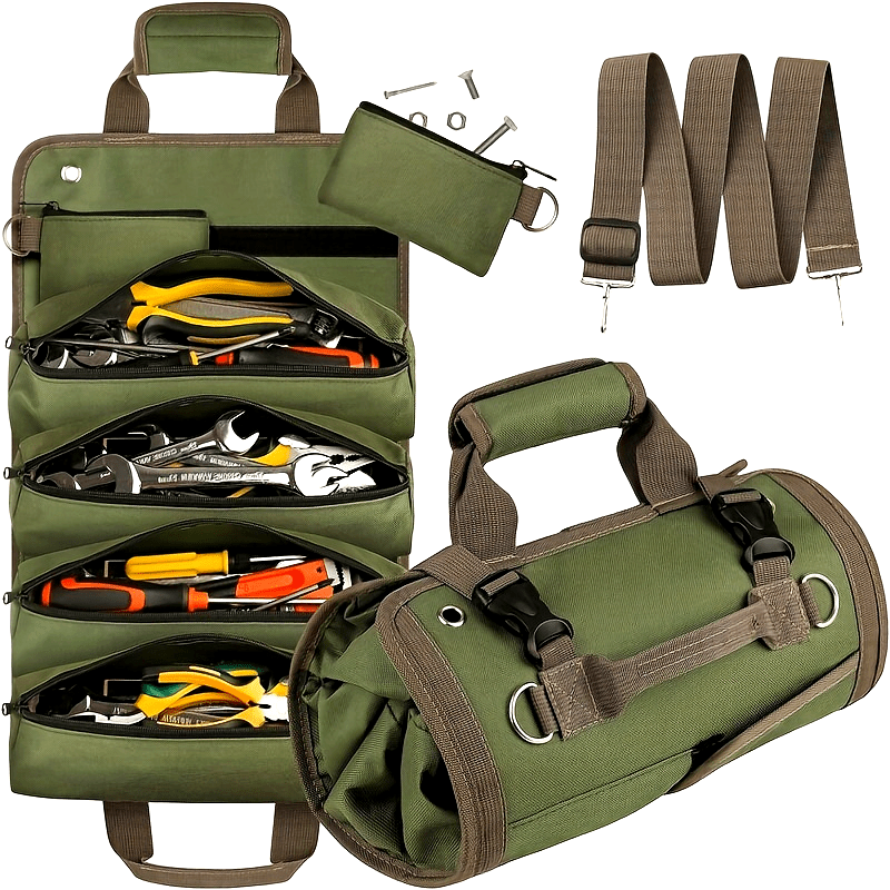 Heavy Duty RollUp Tool Organizer with Detachable Pouches