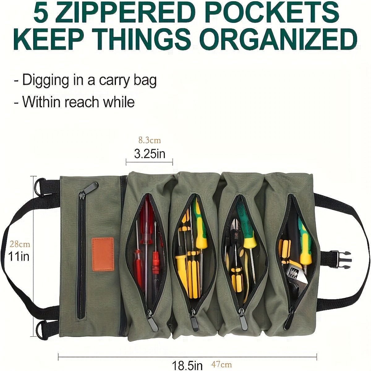 Compact 5Pocket Tool Pouch with Convenient Carry Handle